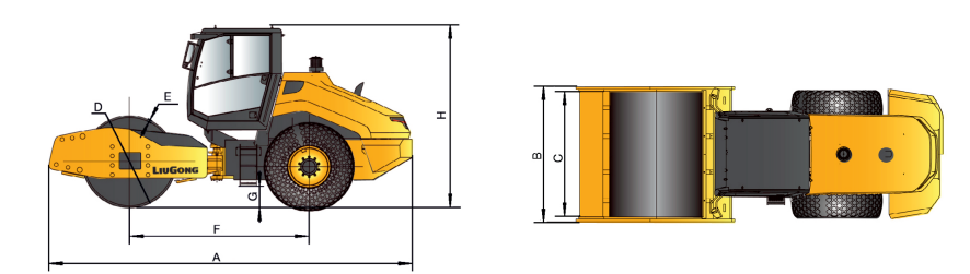 Габариты универсального тяжелого катка LiuGong CLG 6114E