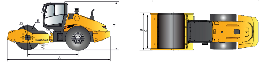 Габариты катка дорожного Люгонг CLG 6622E