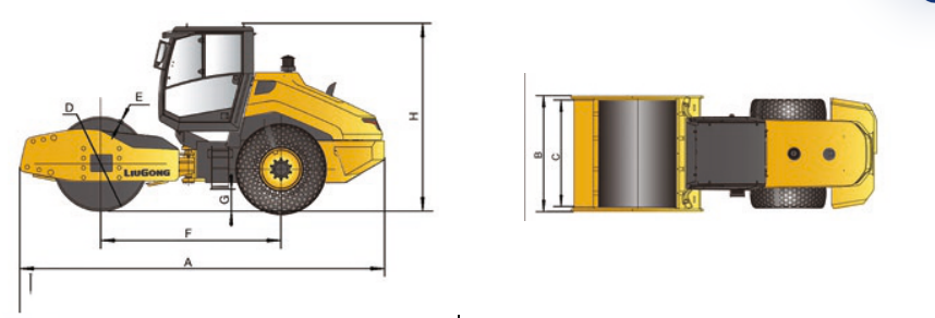 Габариты дорожного катка LiuGong CLG 6616E