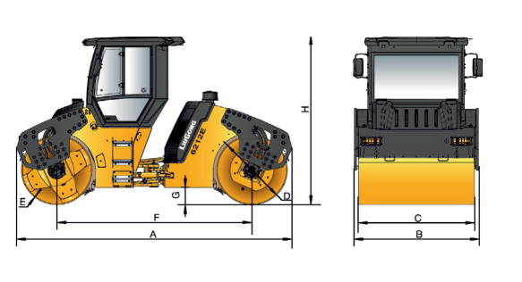 Габариты катка дорожного Люгонг CLG 6210E