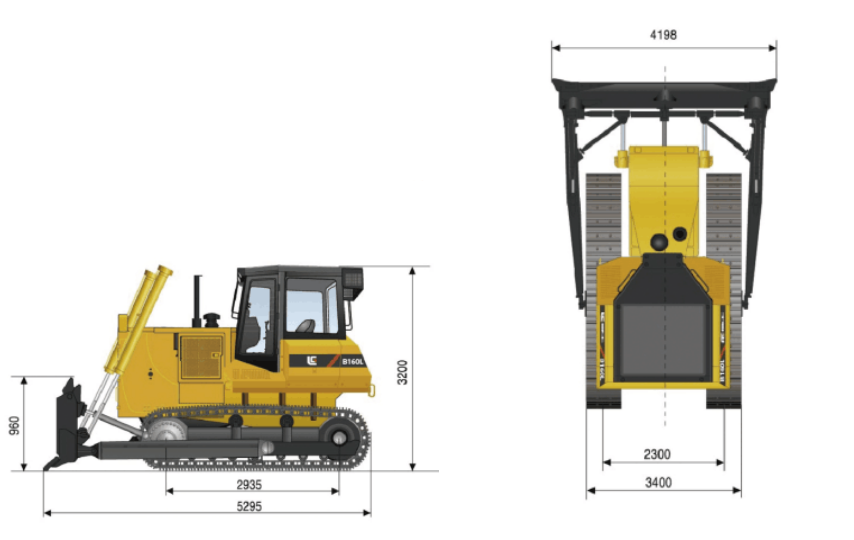 Габариты гусеничного бульдозера LiuGong CLG В160CL