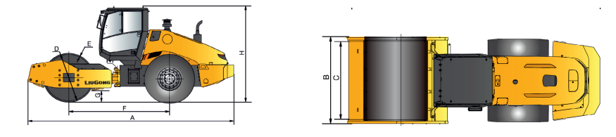 Габариты катка LiuGong CLG 6626E