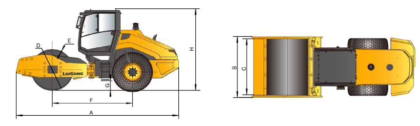 Габариты полноприводного катка Люгонг CLG 6116E