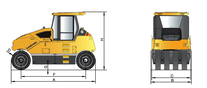 Размеры катка дорожного LiuGong CLG 6520E