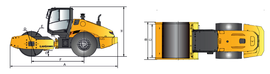 Габариты грунтового катка LiuGong CLG 6126E