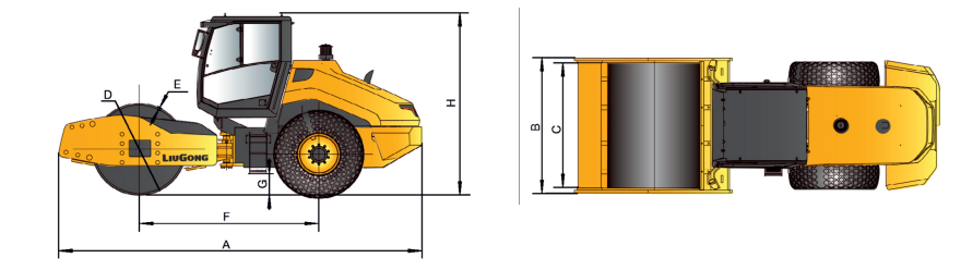 Габариты дорожного катка LiuGong CLG 6611E