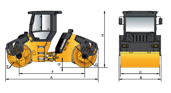 Габариты тандемного катка LiuGong CLG 6208E