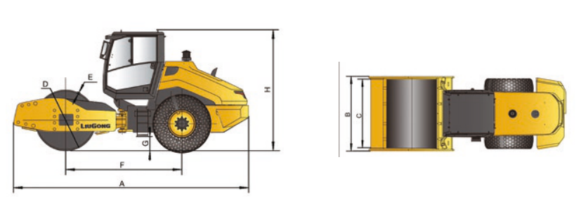 Размеры катка дорожного LiuGong CLG 6612E