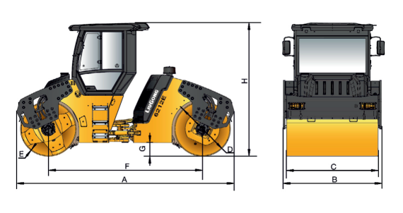 Размеры катка дорожного LiuGong CLG 6214E