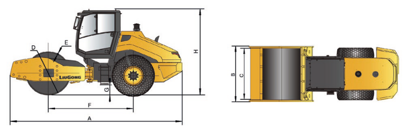 Размеры дорожного катка LiuGong CLG 6618E