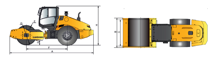 Габариты дорожного катка LiuGong CLG 6120E