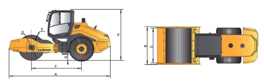 Габариты дорожного катка Люгонг 6620Е 
